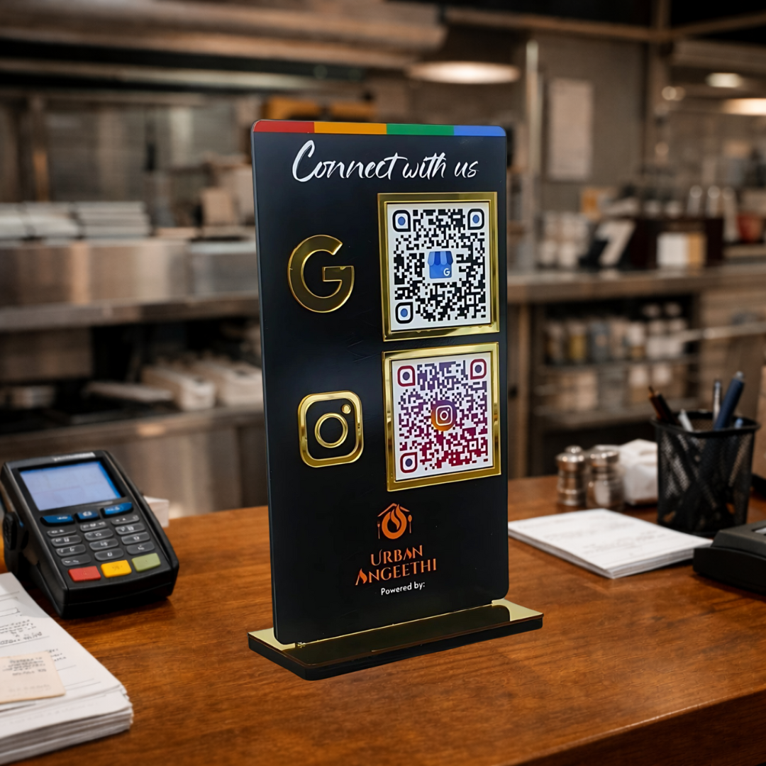 Black Standees with 2 QR + NFC Enabled