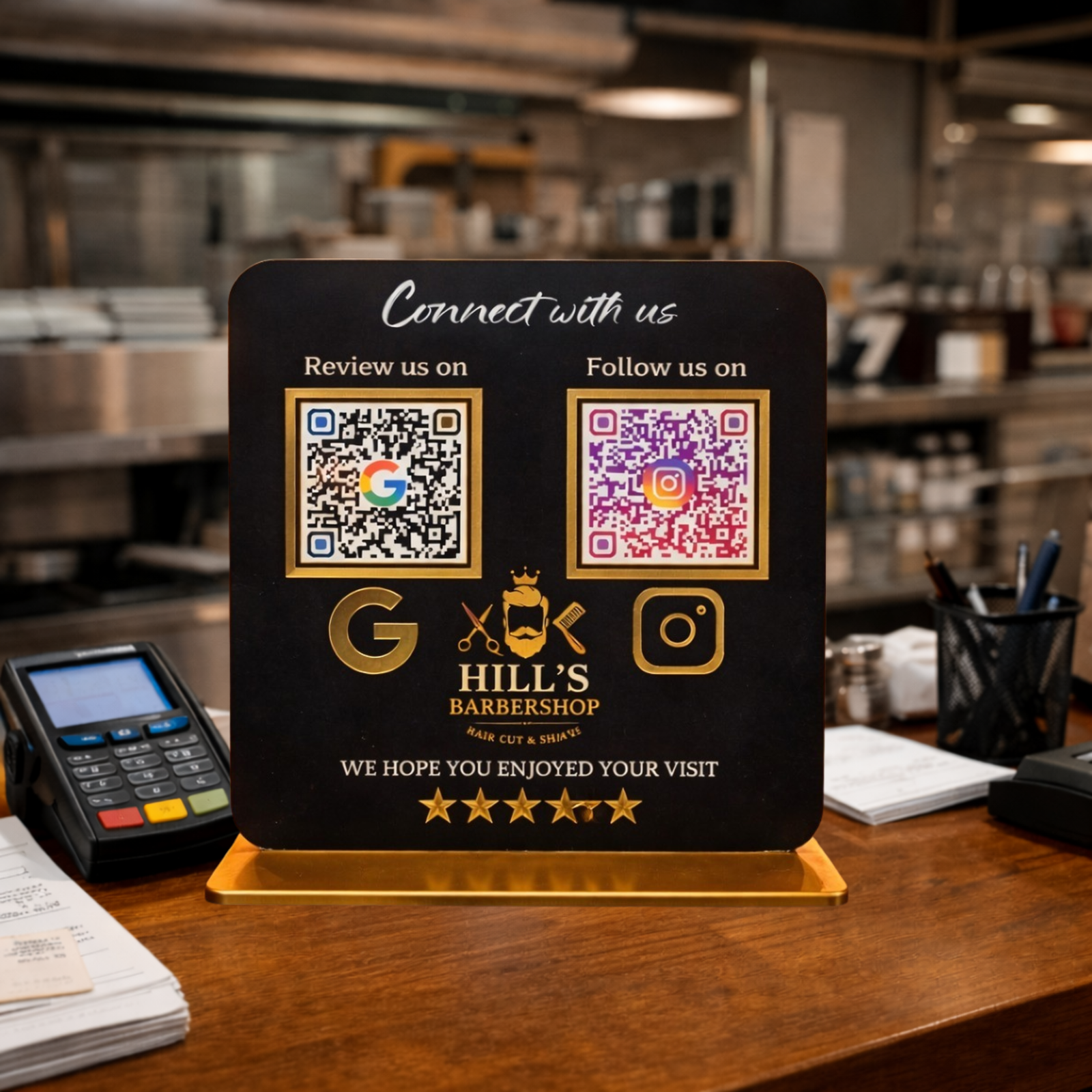 Double QR with NFC Black Standee